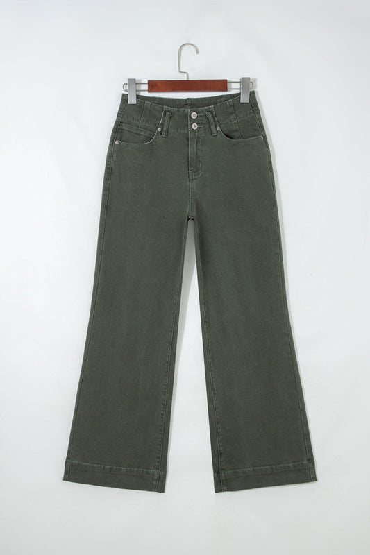 Denim 2-Button High Waist Wide Leg Jeans