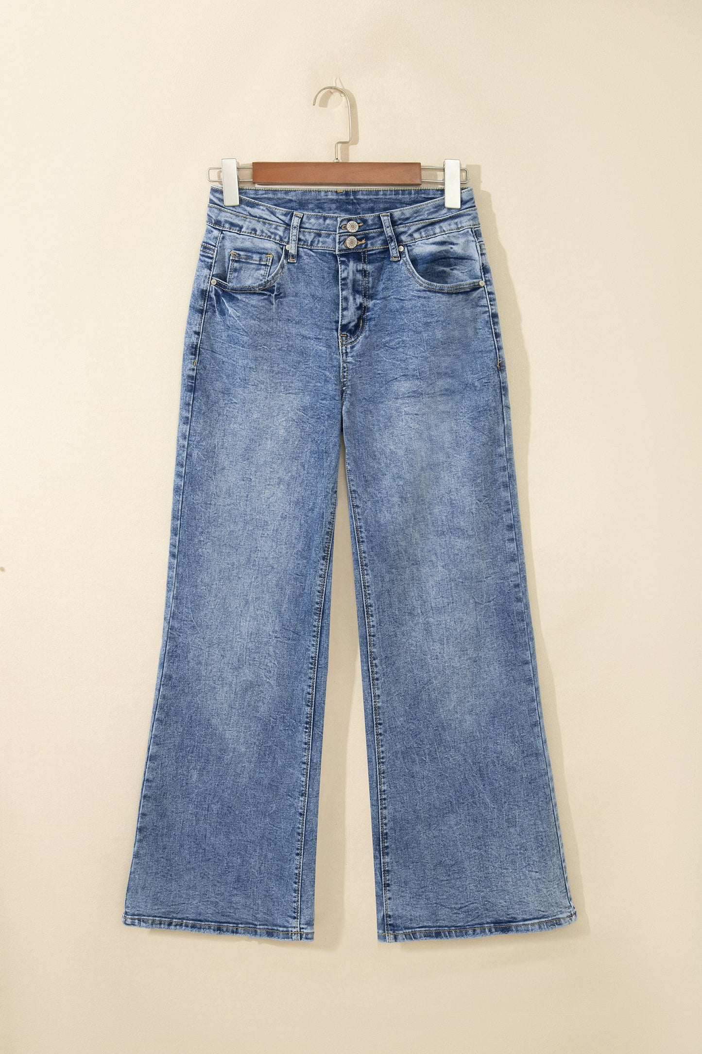 Denim Acid Wash Pockets Flare Jeans