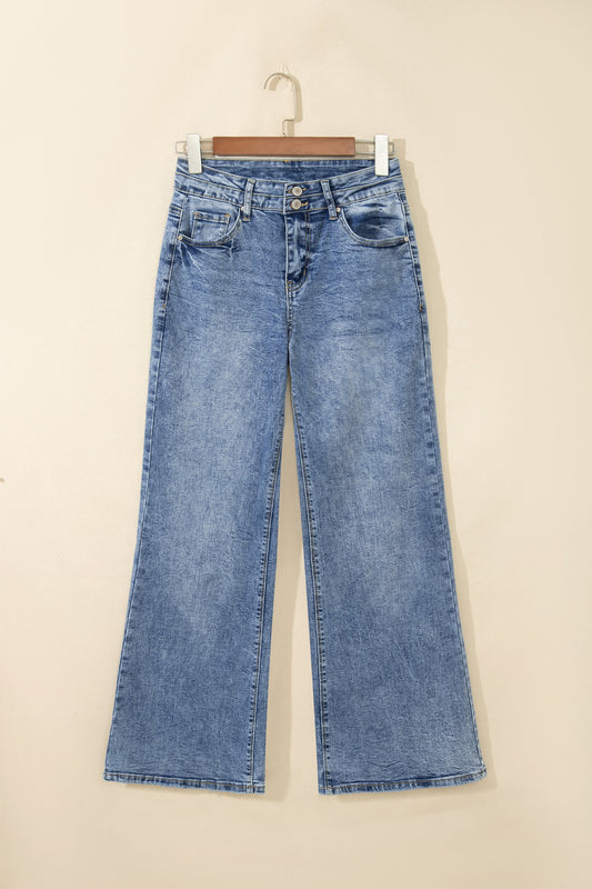 Denim Acid Wash Pockets Flare Jeans