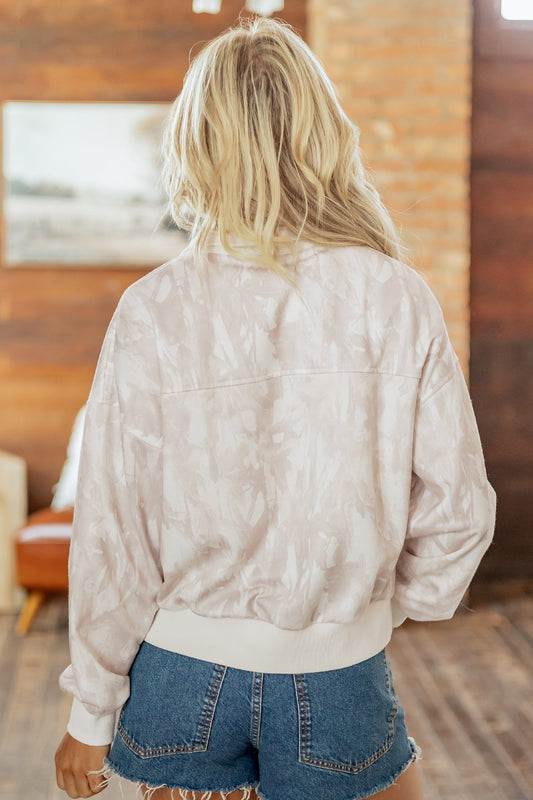 Camo Quarter-Zip Drop Shoulder Long Sleeve Sweatshirt