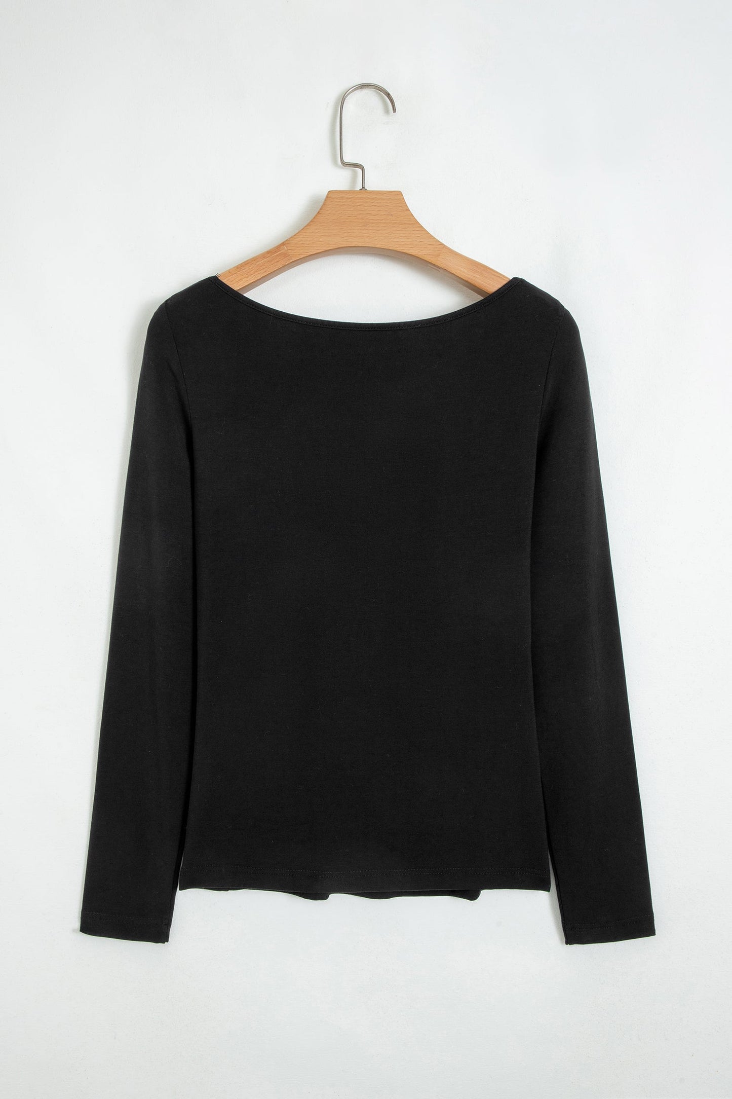 Solid Lace Trim V-Neck Long Sleeve Top