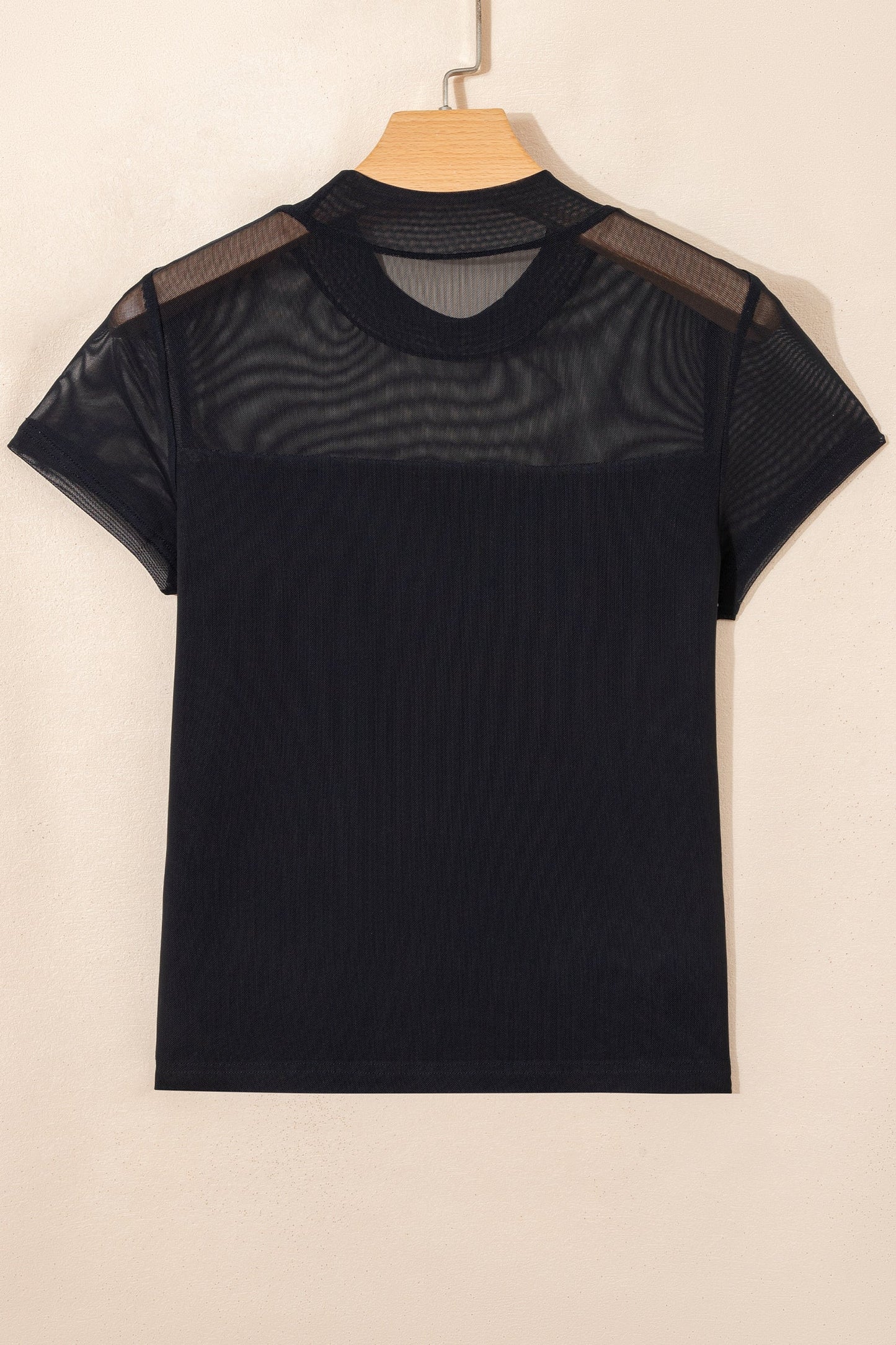 Sheer Mesh Patchwork Cap Sleeve T-Shirt