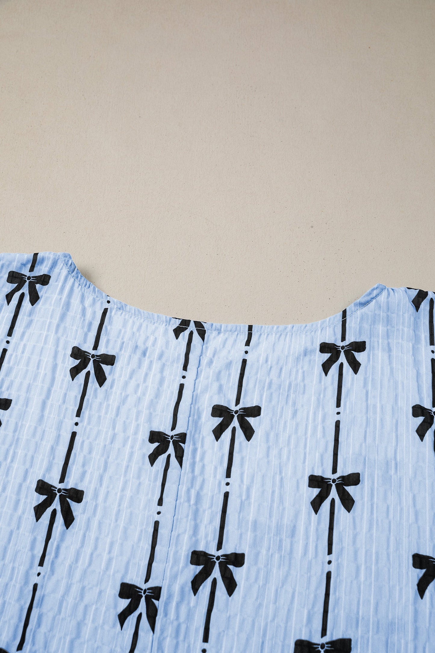 Bow Textured Short Puff Sleeve Top