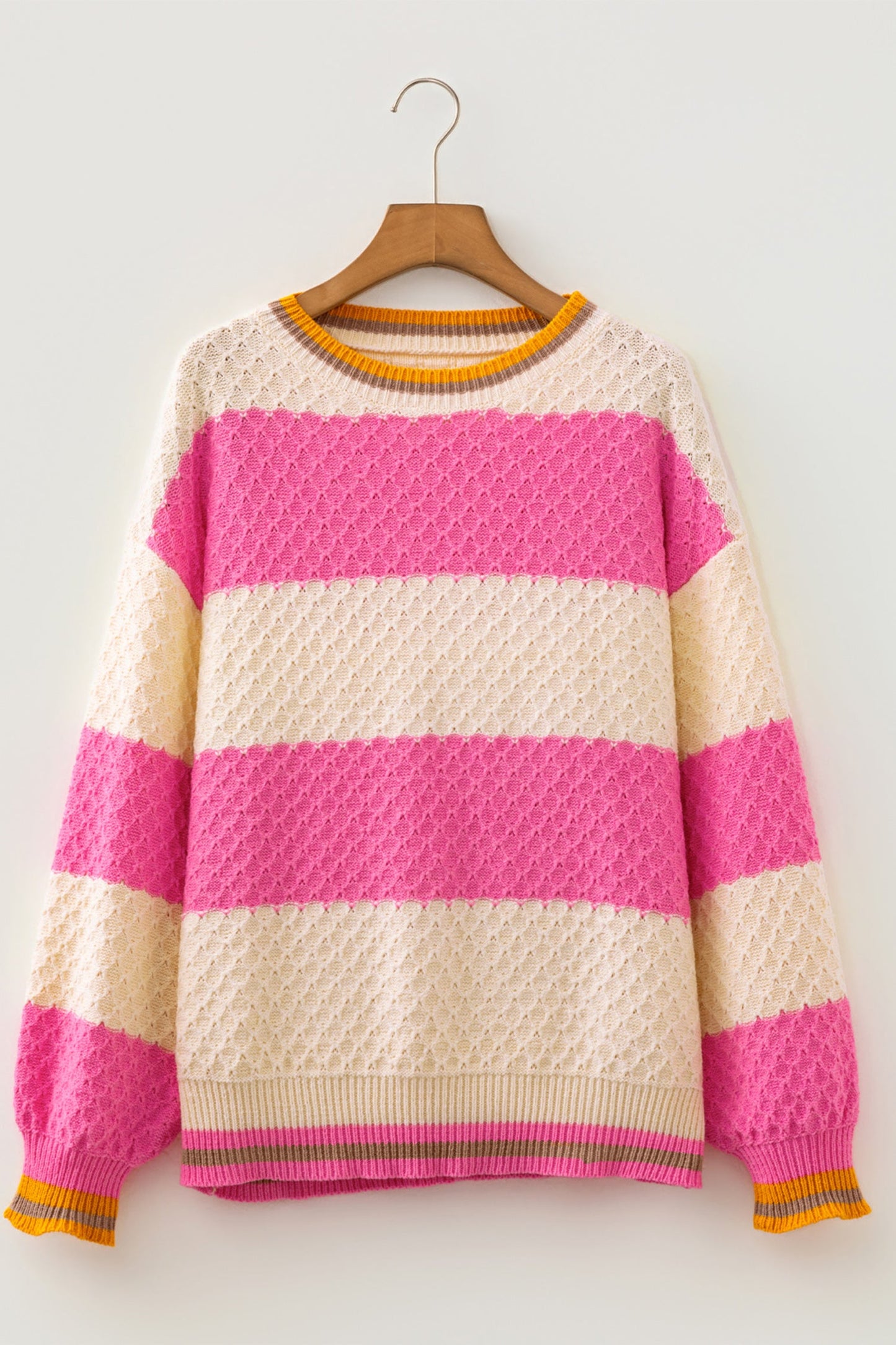 Stripe Colorblock Textured Drop Shoulder Sweater