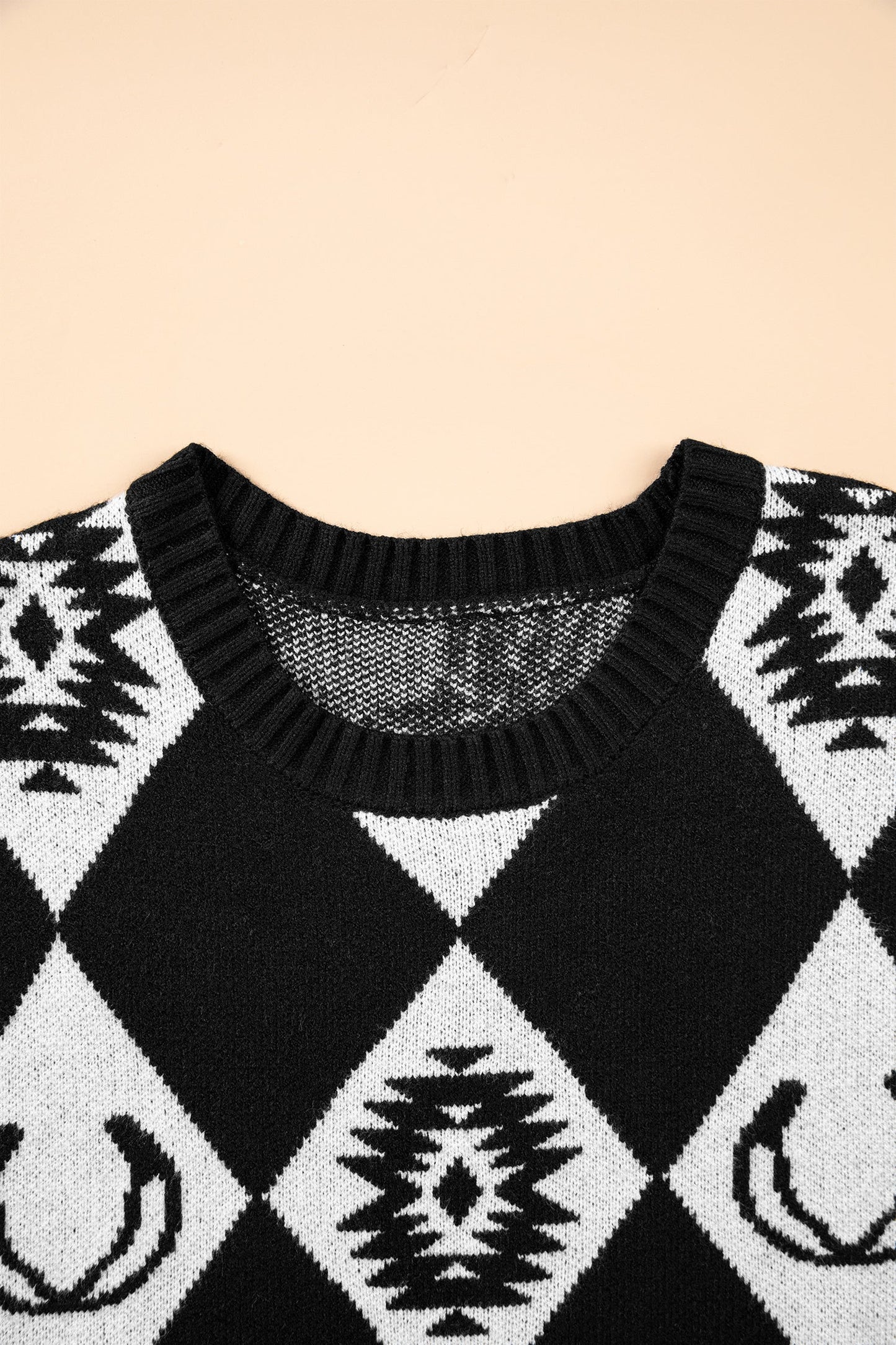 Western Retro Rhombus Short Sleeve Knit Top