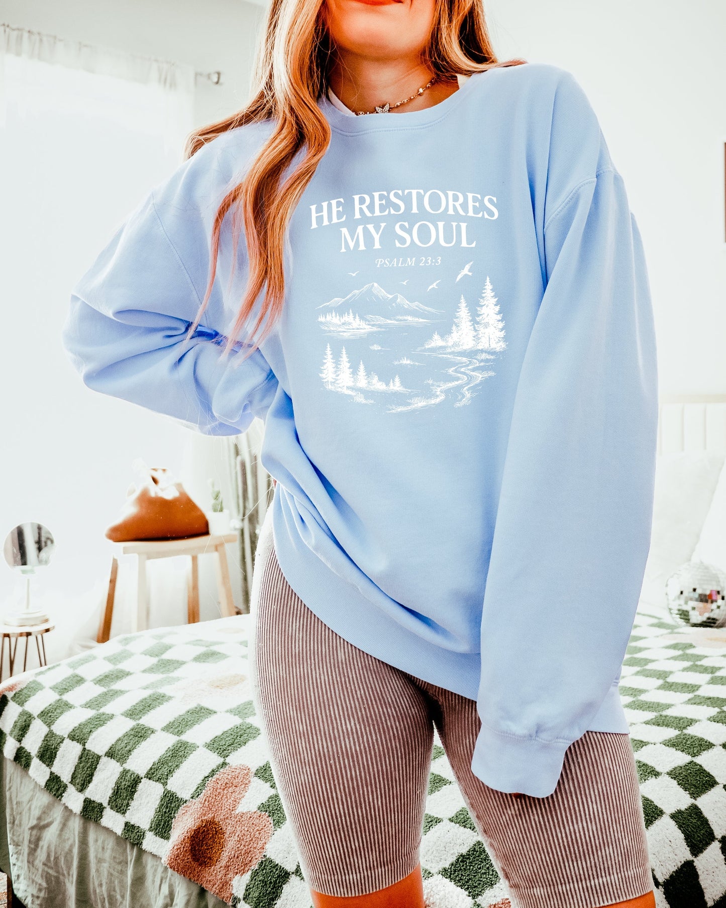He Restores My Soul Psalm Bible Christian Garment Dyed Comfort Colors Sweatshirt