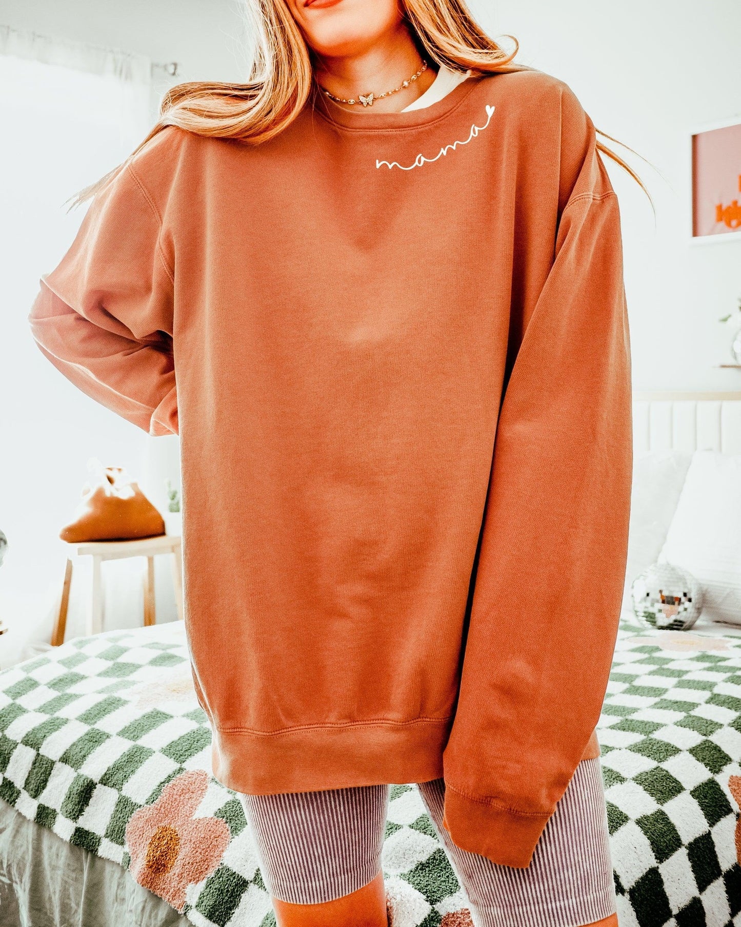 Mama Heart Around Neck Garment Dyed Comfort Colors Sweatshirt
