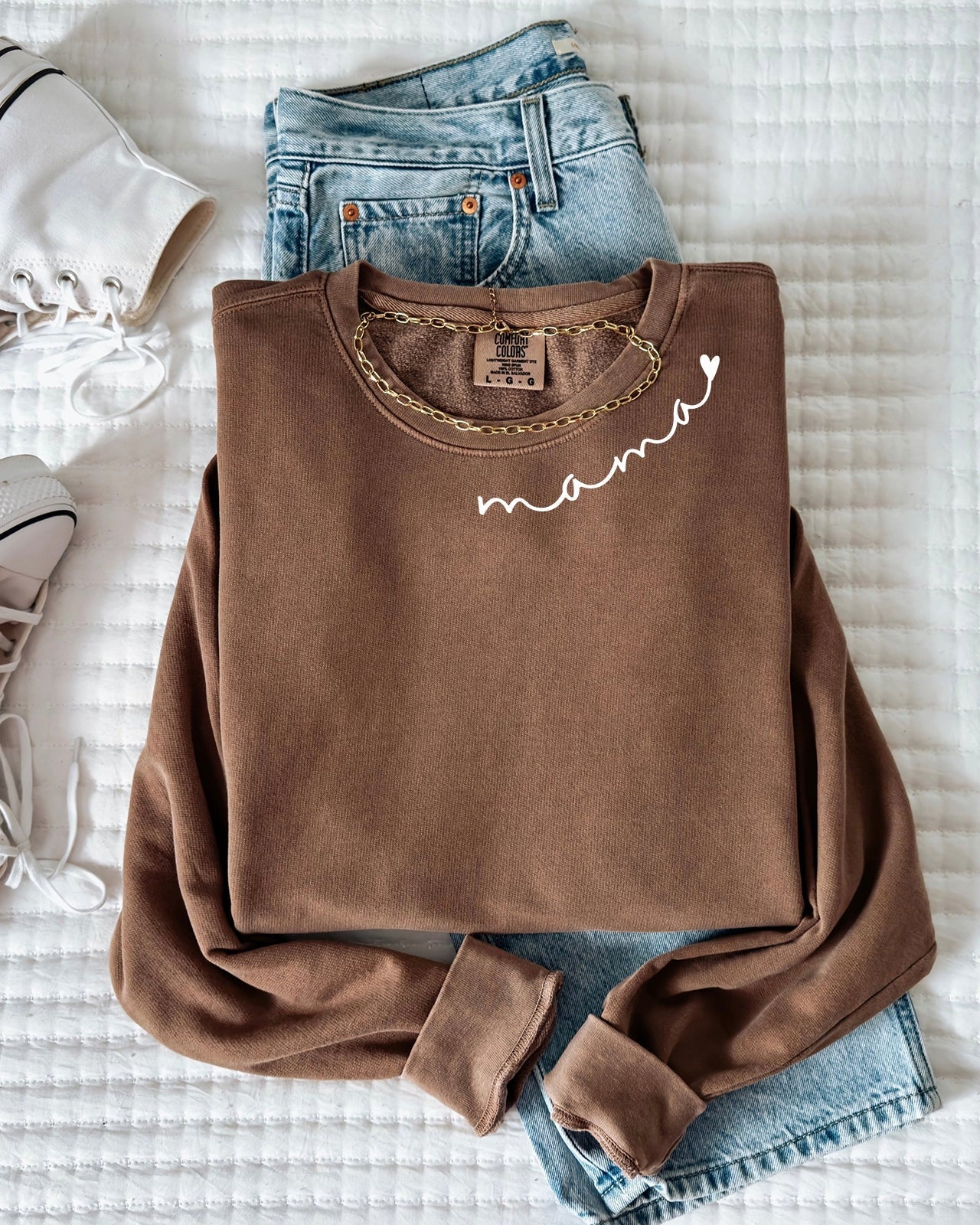 Mama Heart Around Neck Garment Dyed Comfort Colors Sweatshirt