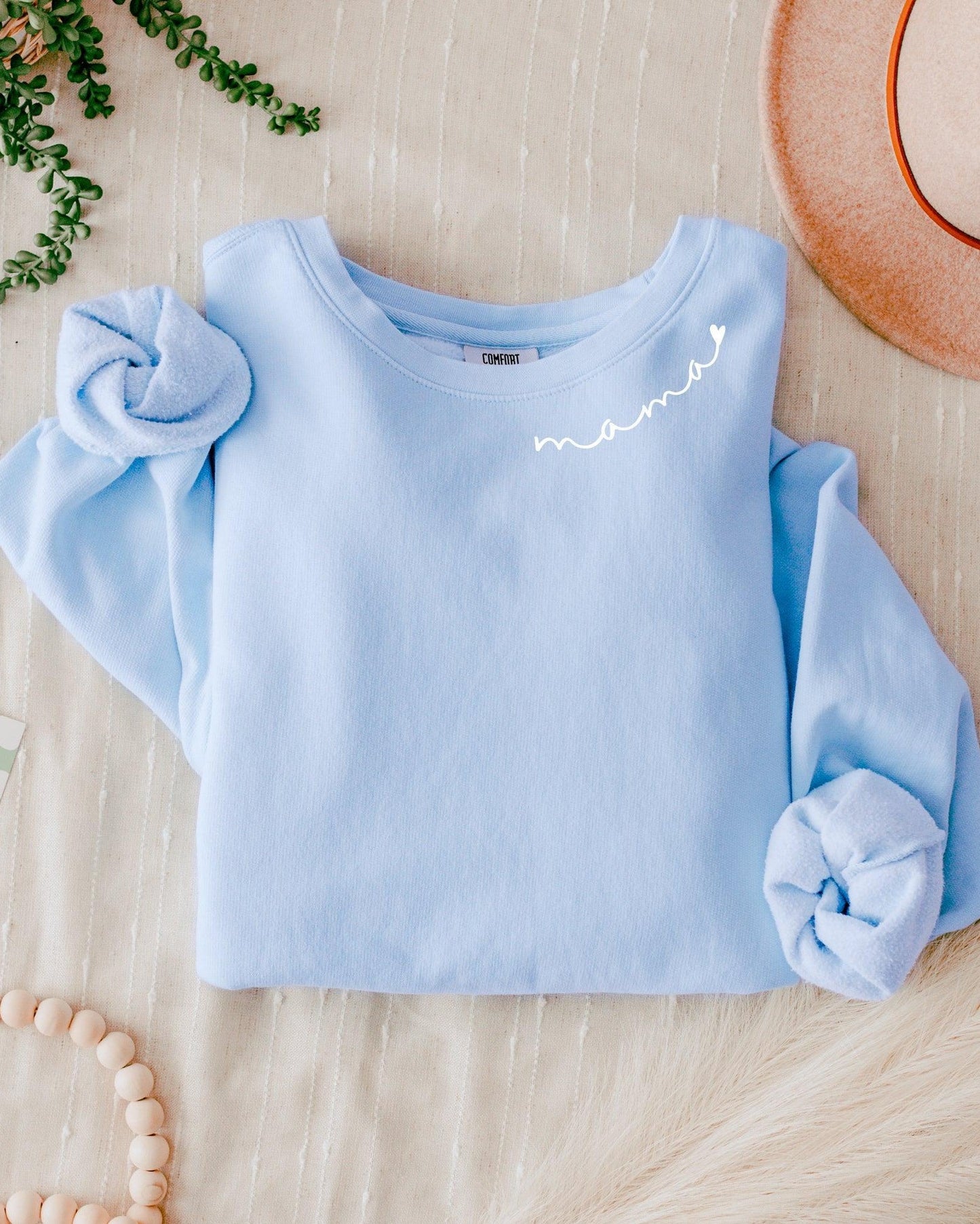 Mama Heart Around Neck Garment Dyed Comfort Colors Sweatshirt