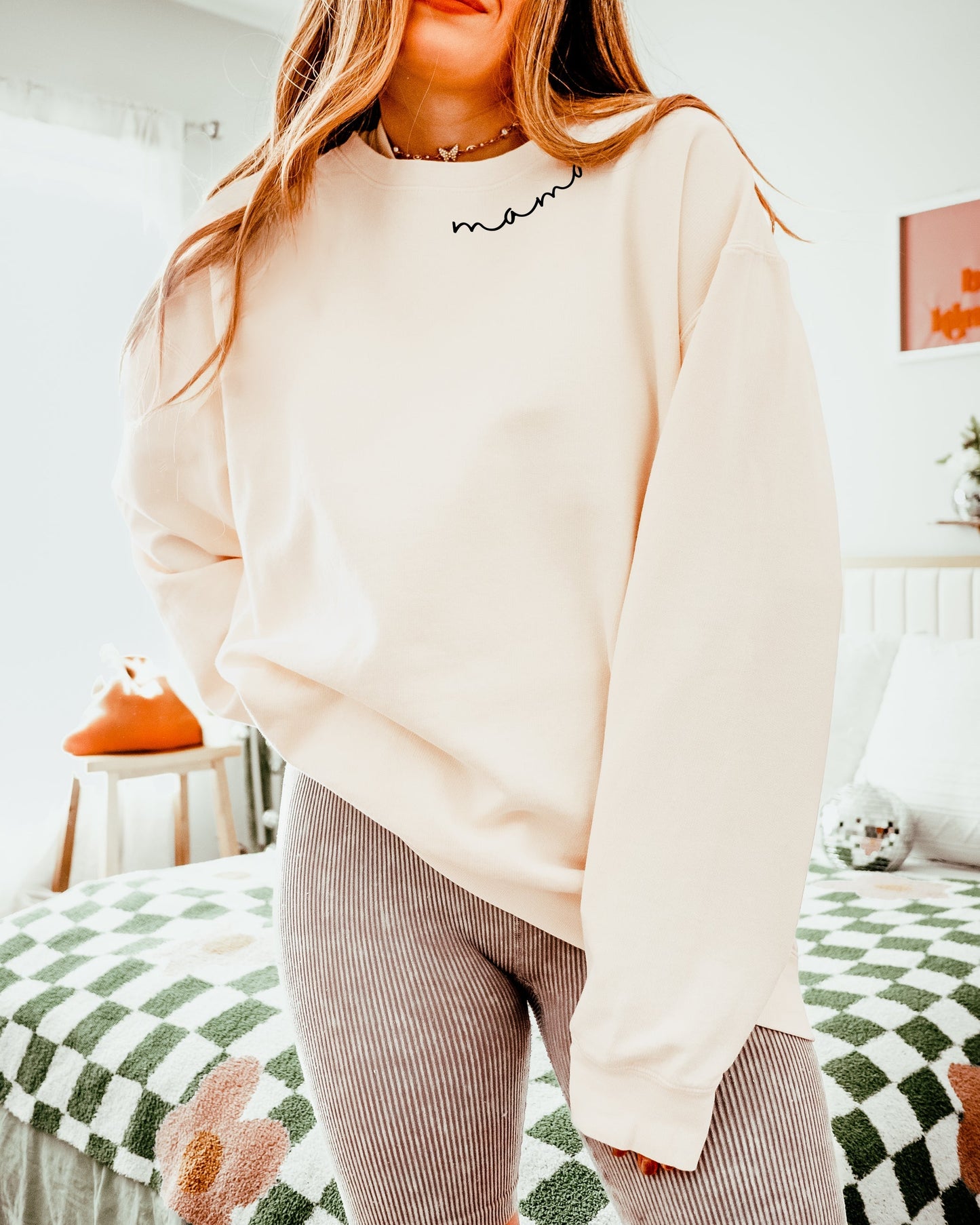 Mama Heart Around Neck Garment Dyed Comfort Colors Sweatshirt