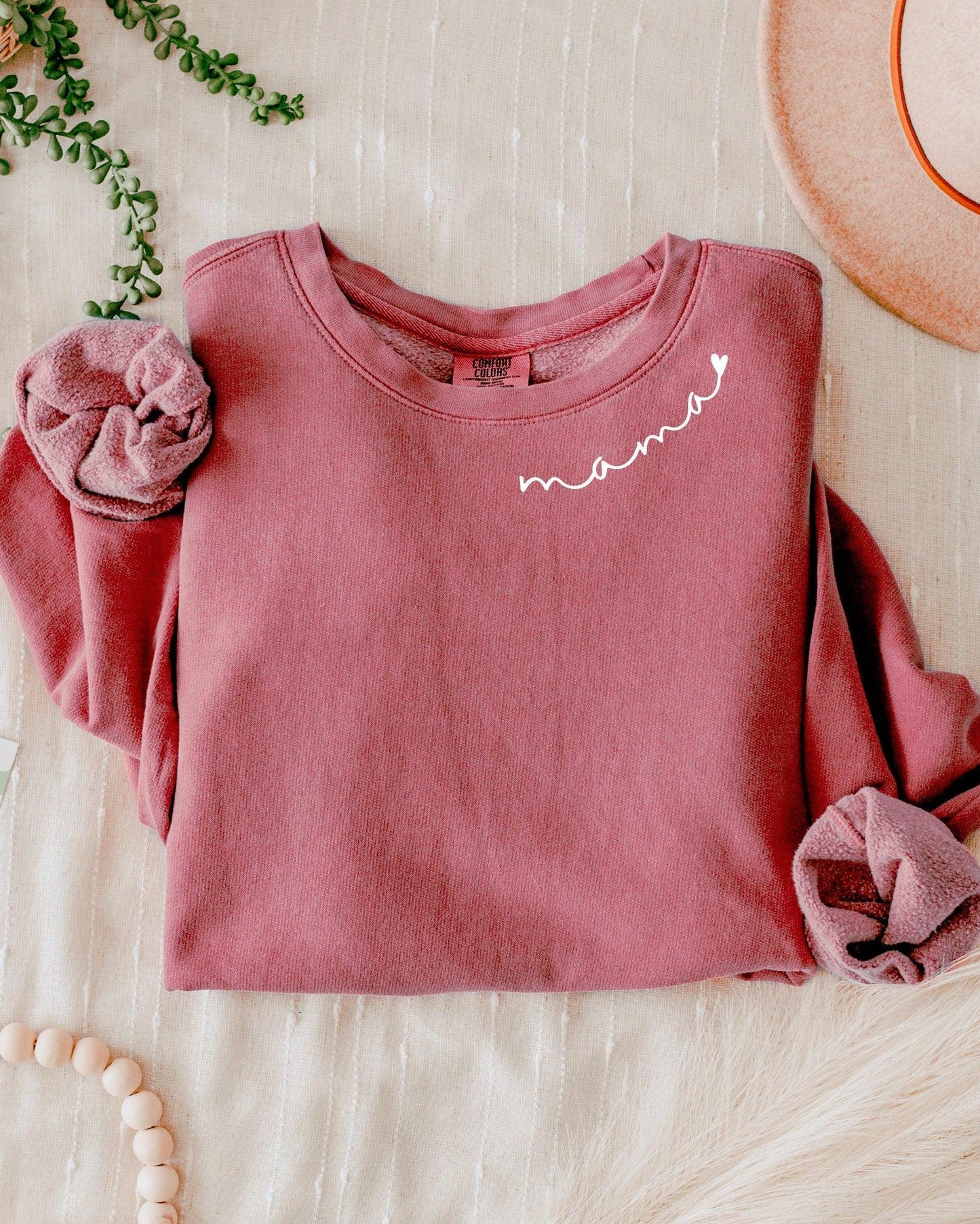Mama Heart Around Neck Garment Dyed Comfort Colors Sweatshirt
