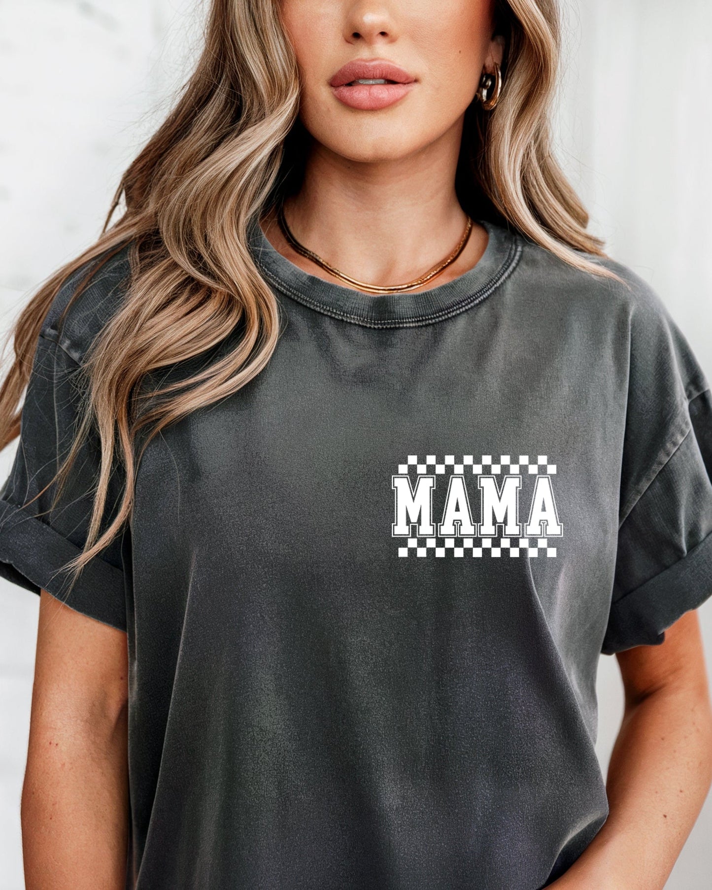 RetroPlaid MamaCheckered Front & Back Comfort Colors T Shirt