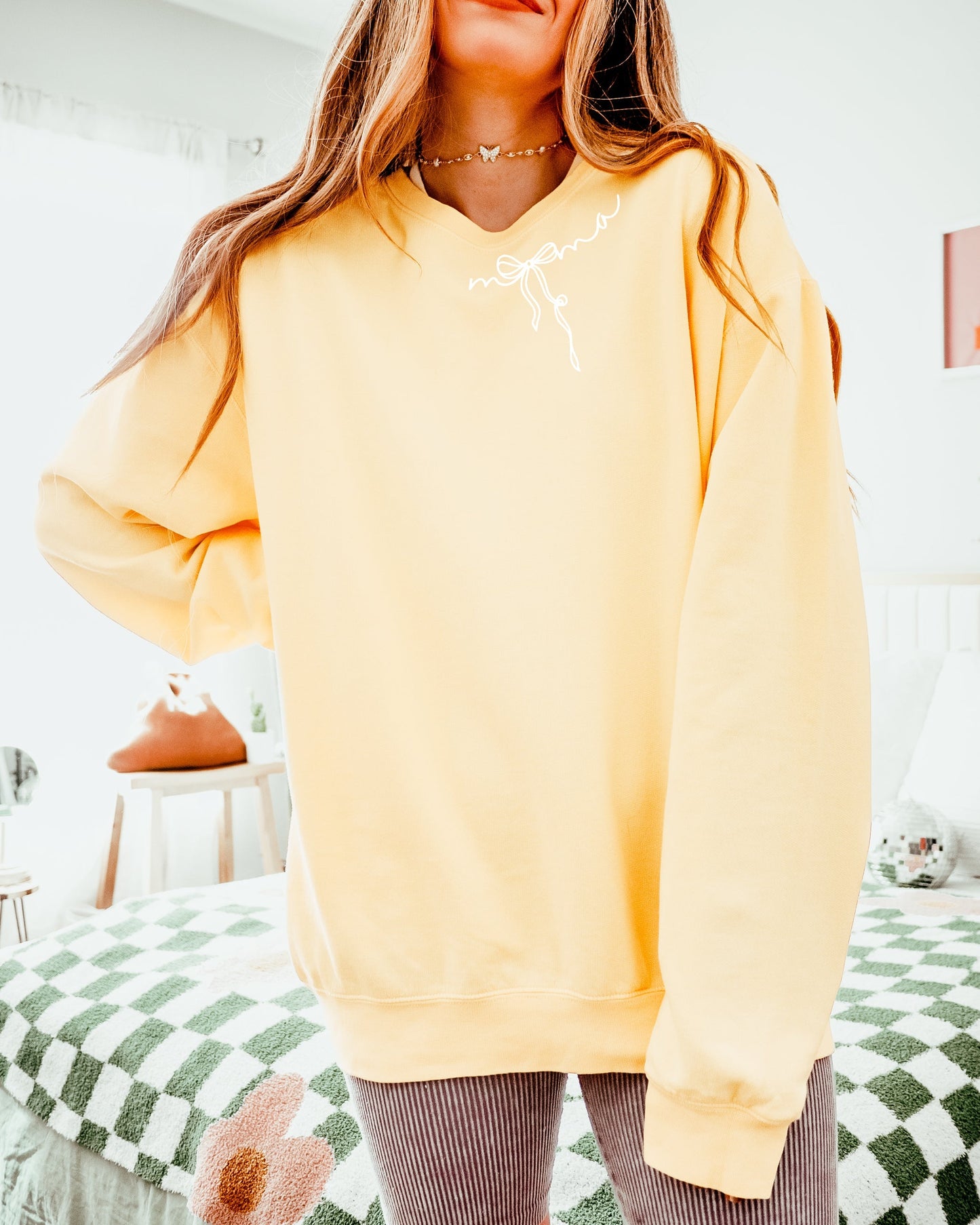 Mama Ribbon Around Neck Garment Dyed Comfort Colors Sweatshirt