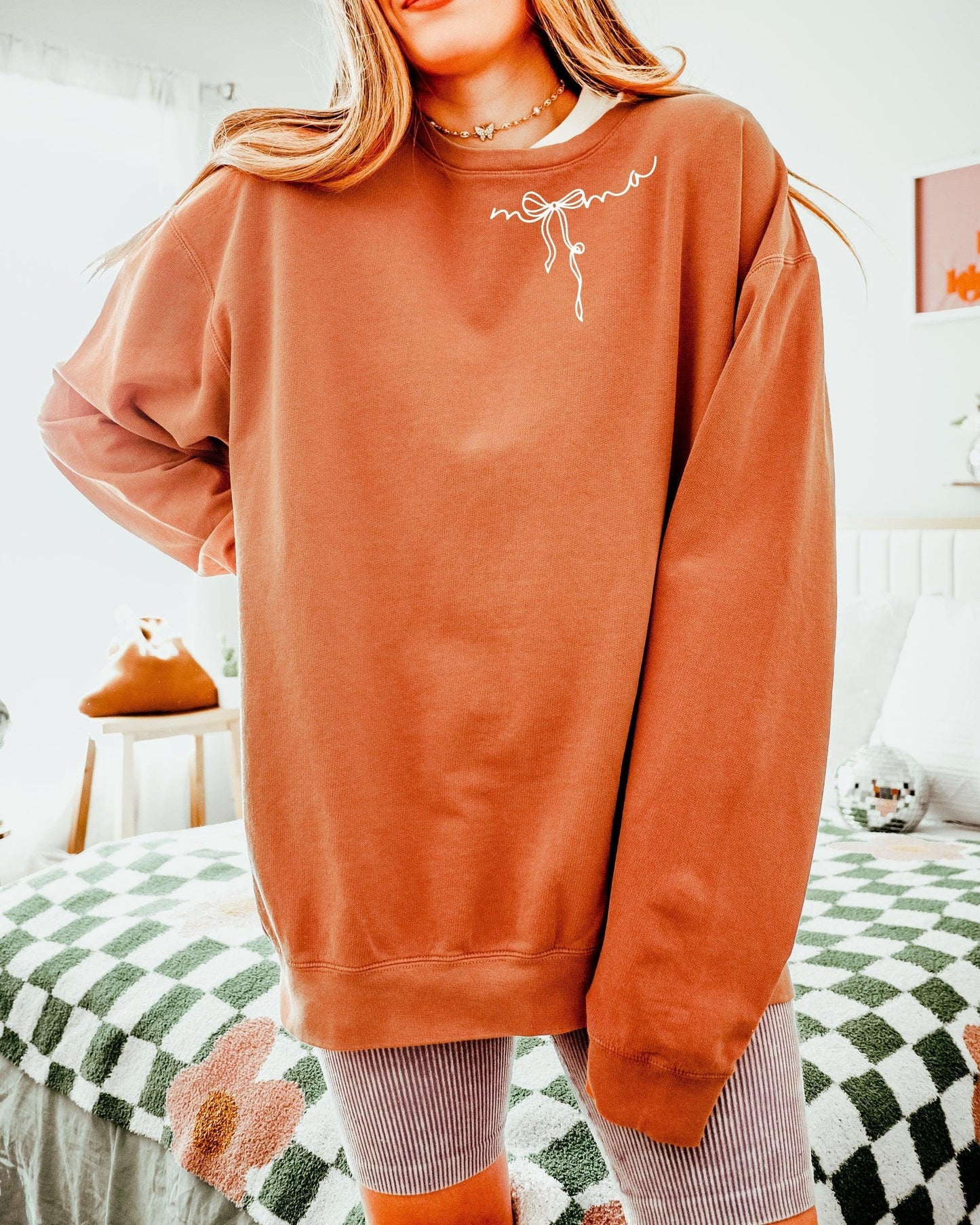 Mama Ribbon Around Neck Garment Dyed Comfort Colors Sweatshirt
