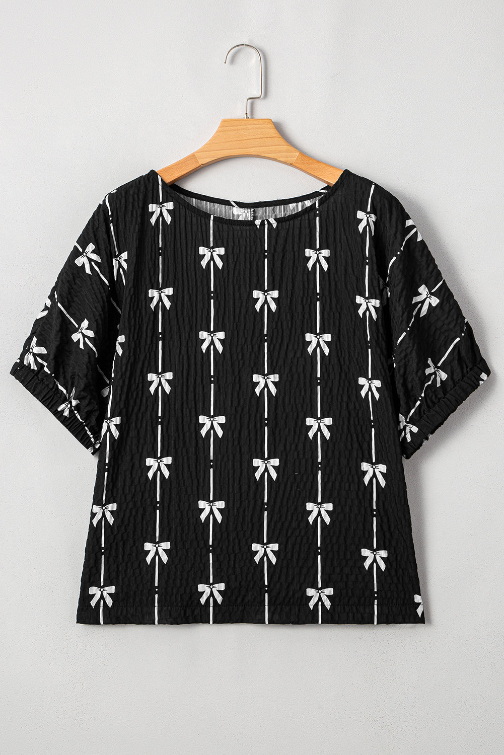 Bow Textured Short Puff Sleeve Top