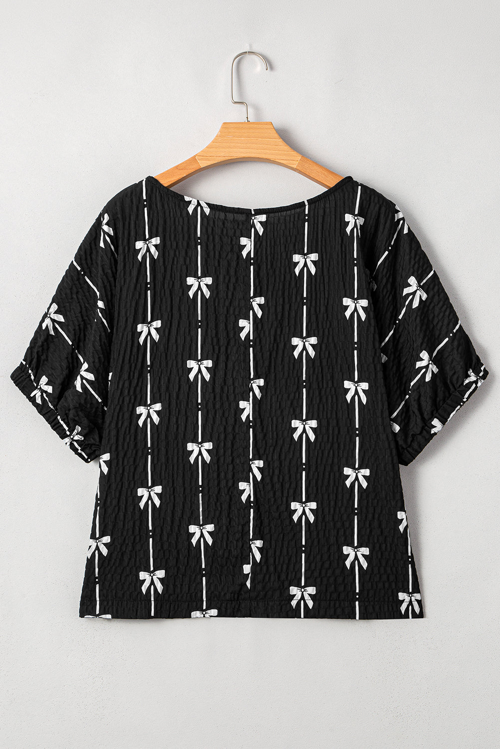 Bow Textured Short Puff Sleeve Top