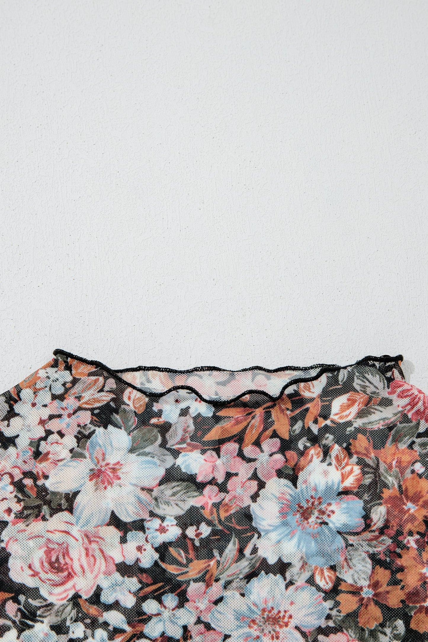 Floral Mesh Mock Neck Short Sleeve Top