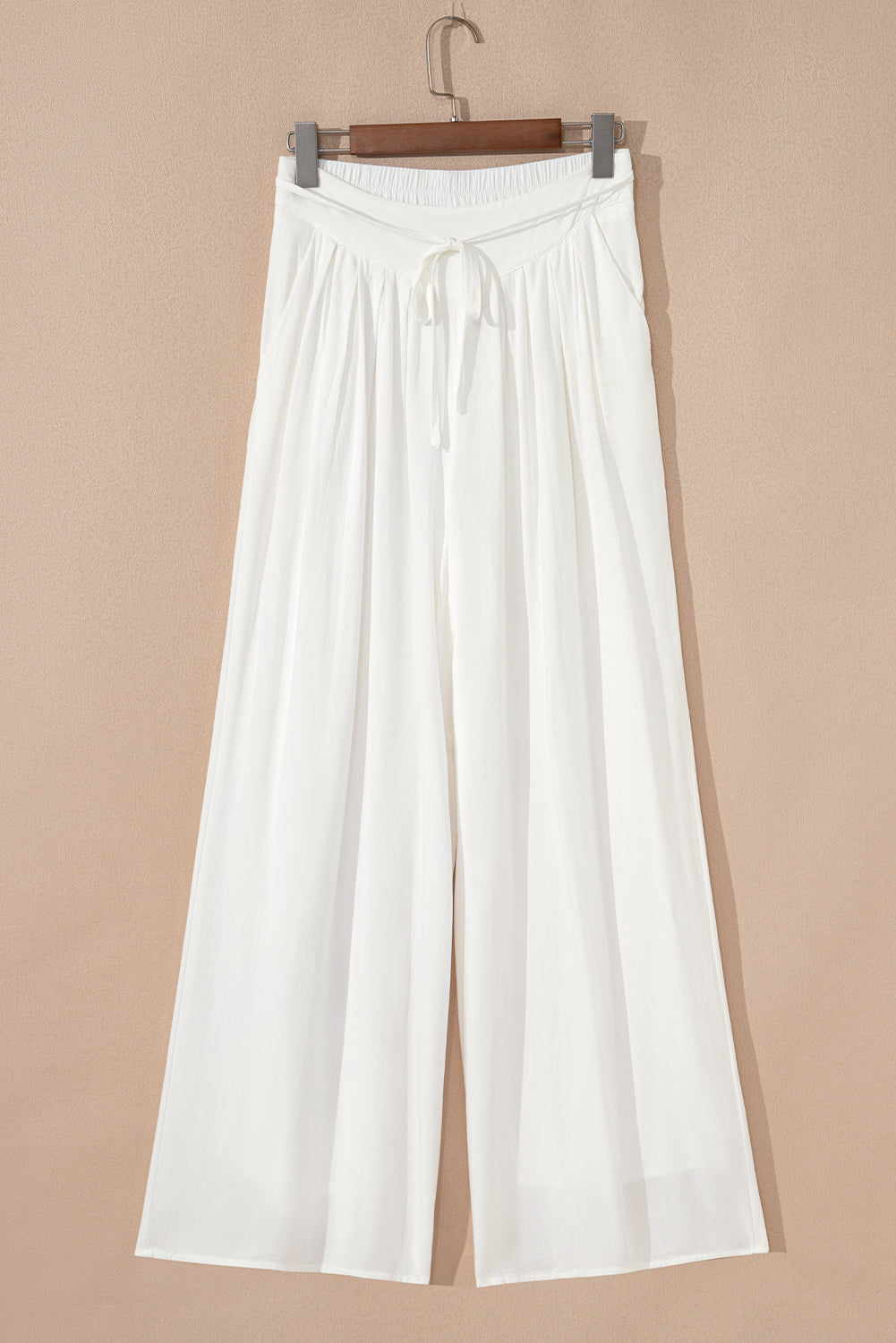 Solid Drop Waist Pleated Wide Leg Pants