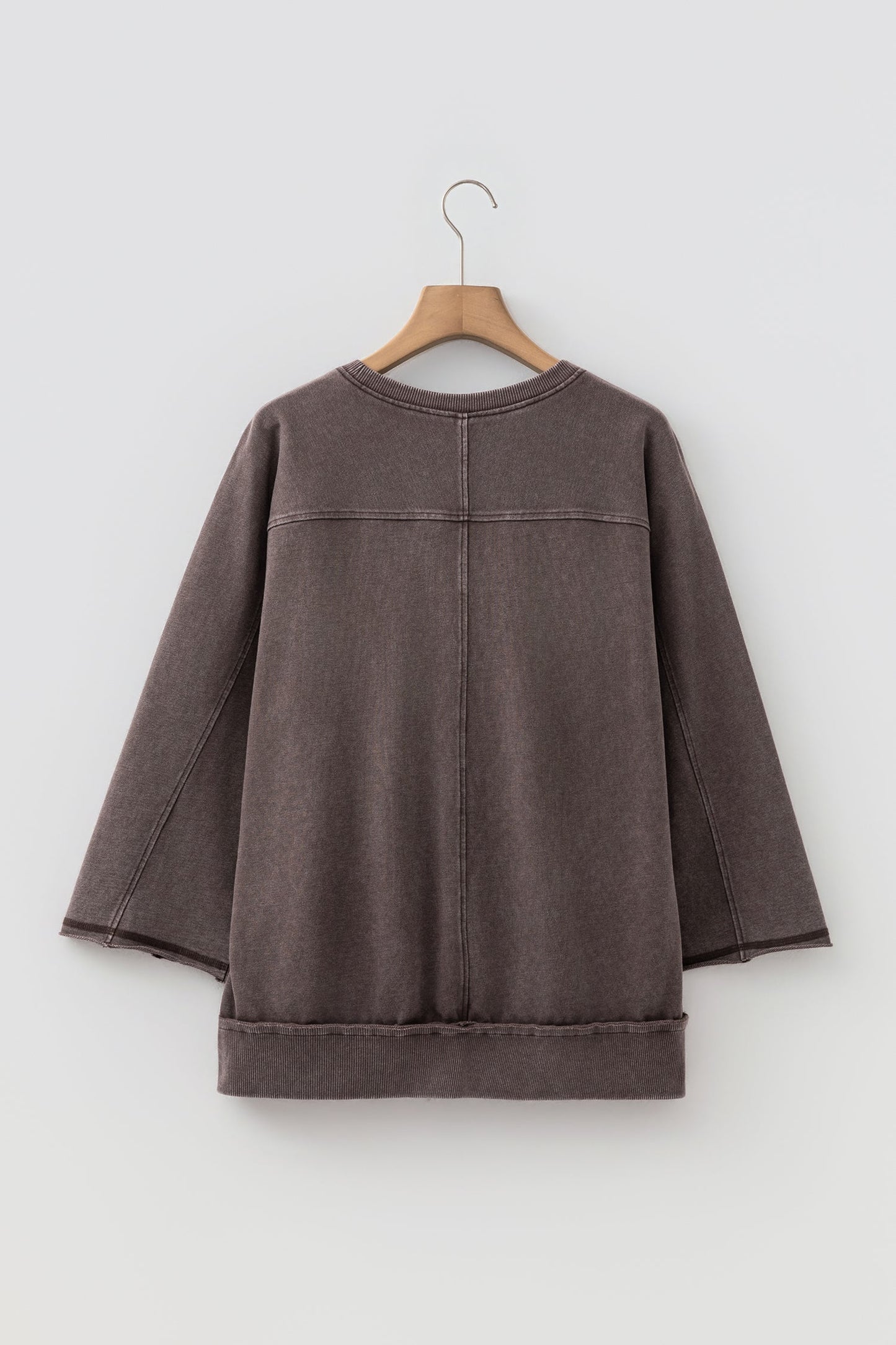 Mineral Wash Reverse Seam 3/4 Sleeve Top